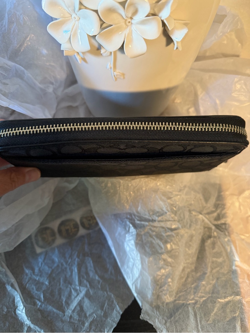 Coach Black Signature Zip Wallet with Silver Logo - Picture 3 of 12